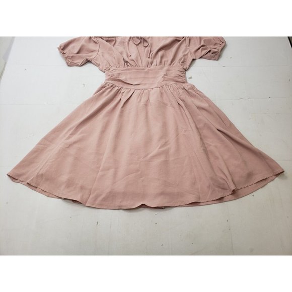 Exlura Womens Dress Puff Sleeve Off The Shoulder Ruched Back Stretch Pink Sz M - Picture 3 of 10